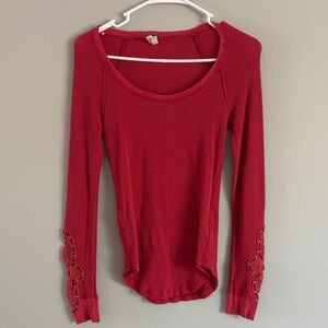 We The Free Red Lace Sleeve long sleeve top